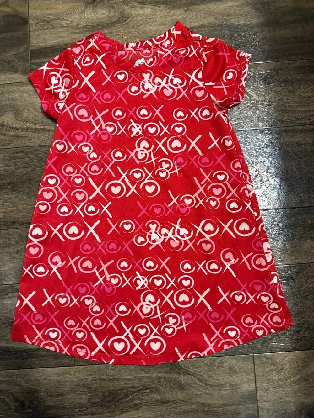 Girls Red Heart & XOXO Print Casual Dress